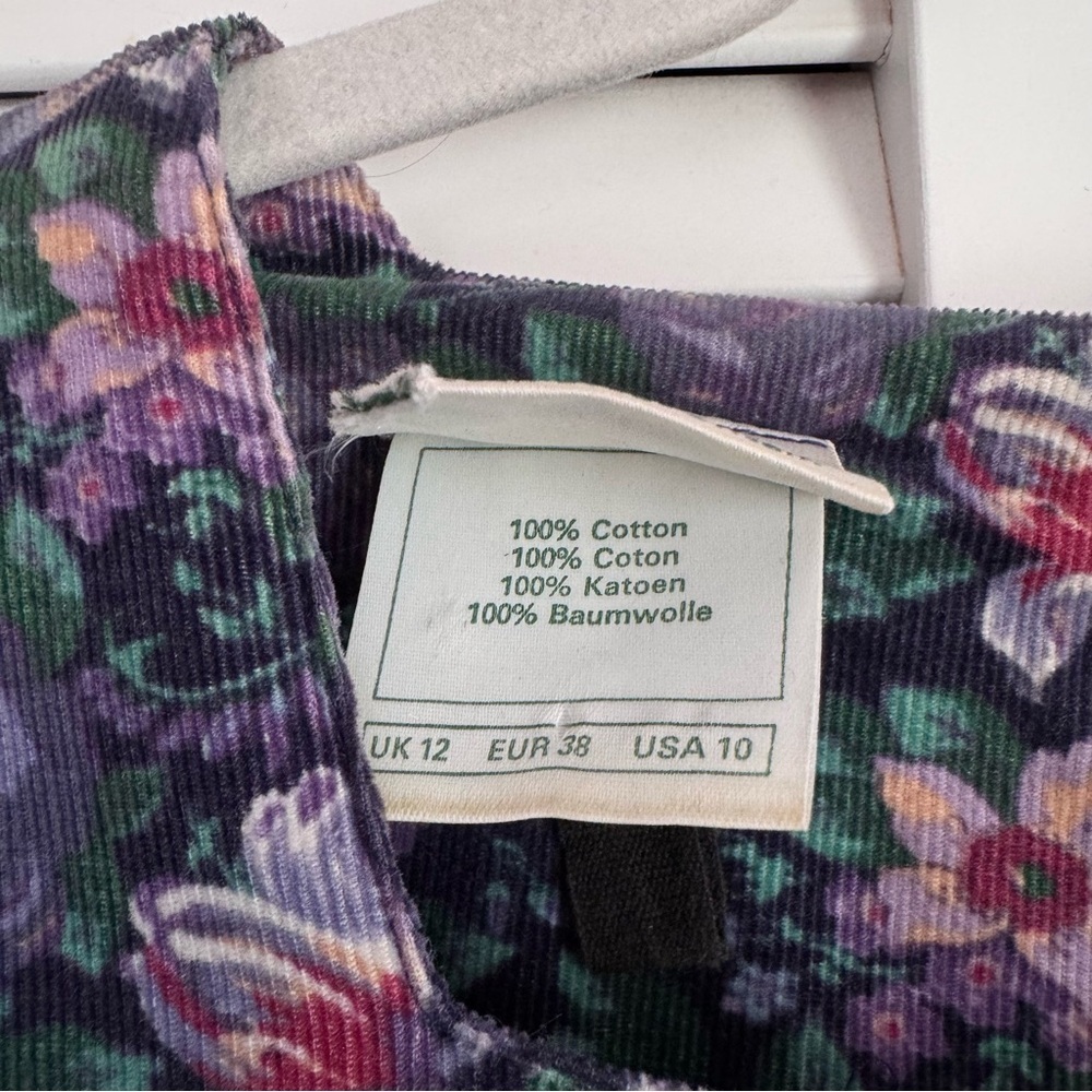 Laura Ashley Vintage Corduroy Puff Sleeve Floral Dress Cottagecore Purple 10 - Picture 5 of 11